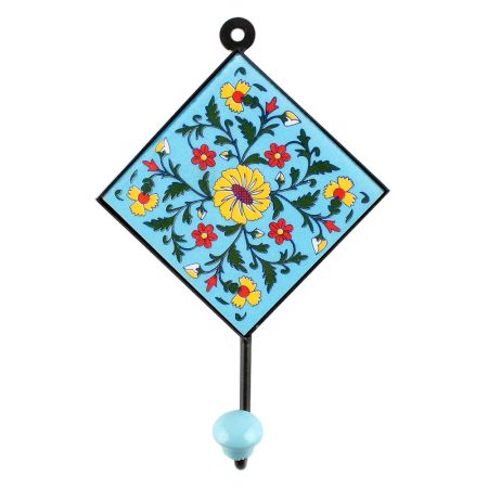 Turquoise Wheel Flower Ceramic Tiles Hook
